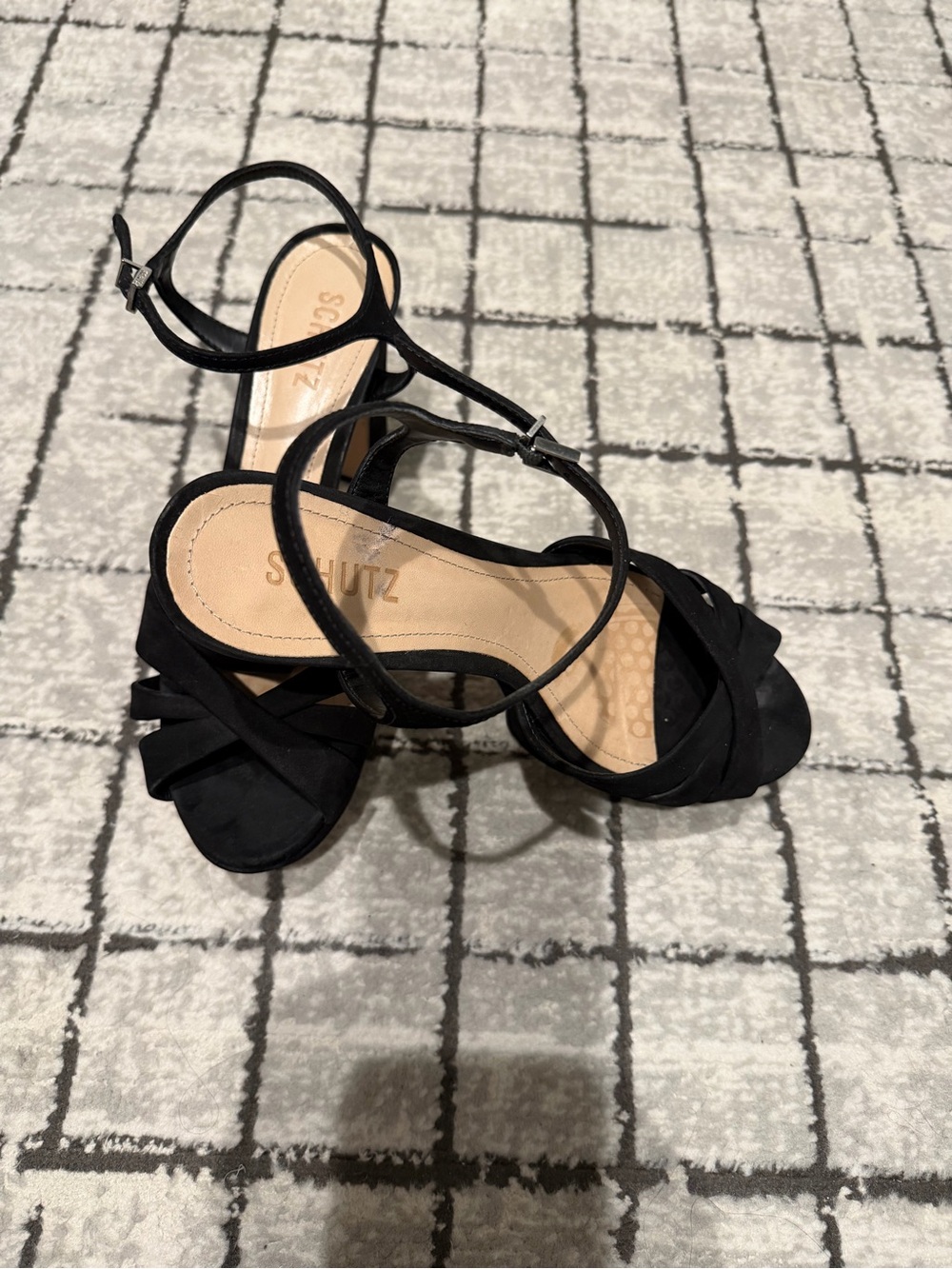 SCHUTZ Black Suede Strappy Heeled Sandals
